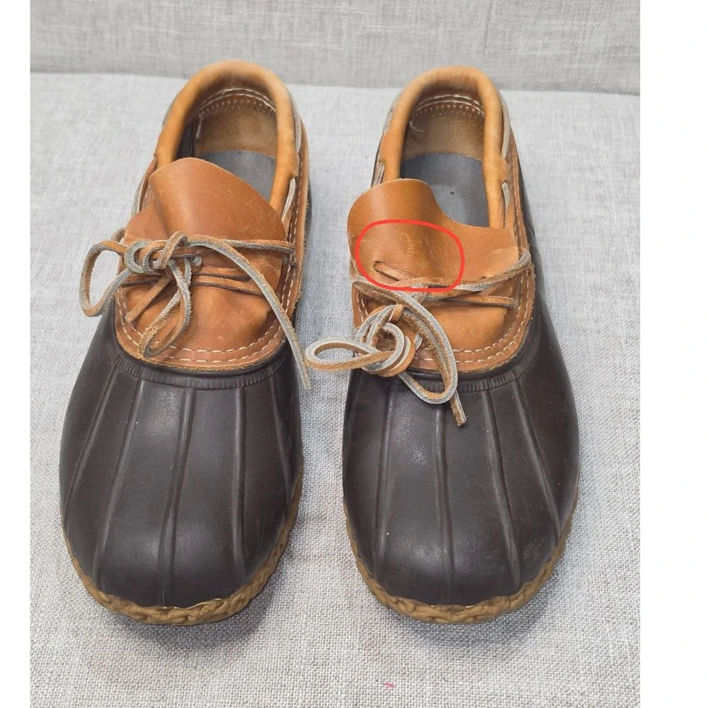 LL Bean Rubber Moc Bean Boots Brown Tan Leather Waterproof Shoes Womens 7 M